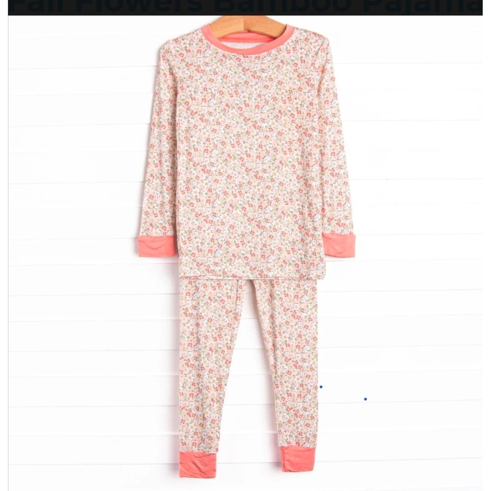 Stitchy Fish Fall Flowers‎ Bamboo Pajama Set, Pink 18-24M